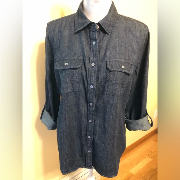 Talbots Size 10, dark blue jeans shirt, long sleeves. - Picture 4 of 11